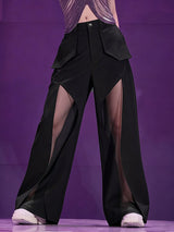 Men's Unisex Avant-Garde Thigh Cutout Mesh Paneled High Waist Baggy Wide Leg Pant SKUL64257