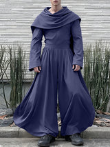 Men's Solid Color Loose Draped Neck Two Pieces Outfit SKUL50774