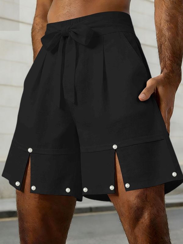 Men's Solid Color Bow Split Casual Short SKUL51763