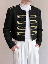 Men's Retro Party Military Gold Braid Cropped Boxy Long Sleeve Round Neck Blazer SKUL80457
