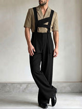 Men's Avant-Garde Deconstructed Cross-Strap High-Waist Wide-Leg Jumpsuit SKUL73615