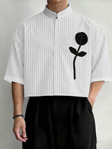 Men's 3D Floral Patchwork Striped Half Sleeve Shirt SKUL63257