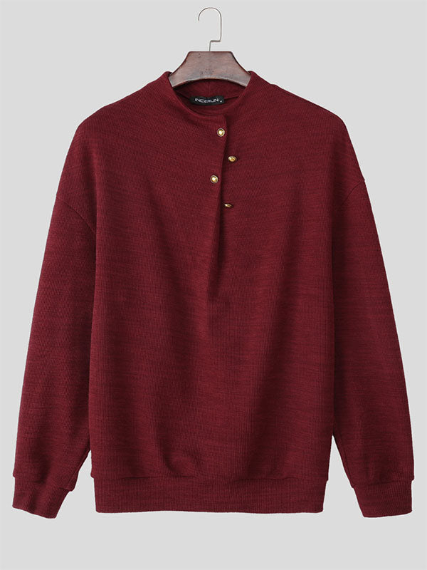 Men's Metal Buckle Patchwork Textured Long Sleeve Sweater SKUL29608