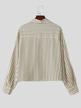 Men's Korean Minimalist Striped Boxy Cropped Dropped Shoulder Long Sleeve Shirt SKUL76406