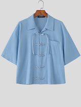 Men's Chinese Style Textured Frog Button Half Sleeve Shirt SKUL55386