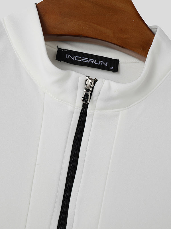 Mens Solid Color Long Hem Zipper Sleeveless Tank SKUL06341