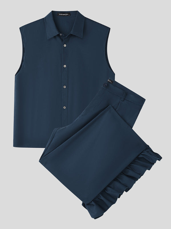 Men's Ruffle Patchwork Casual Two Pieces Outfit SKUL29598