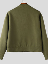 Men's Textured Cropped Stand Collar Long Sleeve Jacket SKUL37282