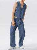 Mens Solid Denim Waistcoat Two Pieces Outfits SKUK09298