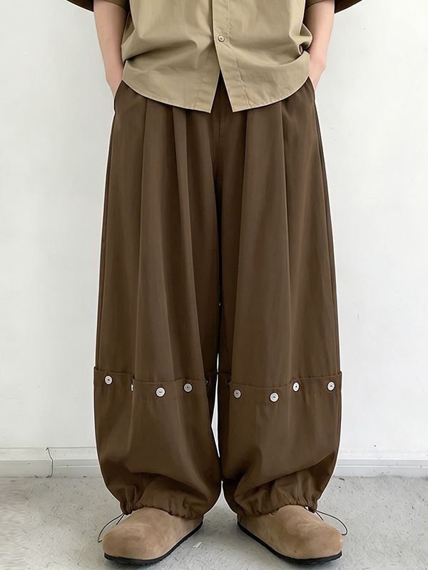 Men's Vintage Harajuku Deconstructed Button Detail Pleated Balloon Wide Leg Pant SKUL70243