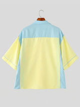 Men's Retro Color-Block Patchwork Cuban Collar Shirt SKUL63835