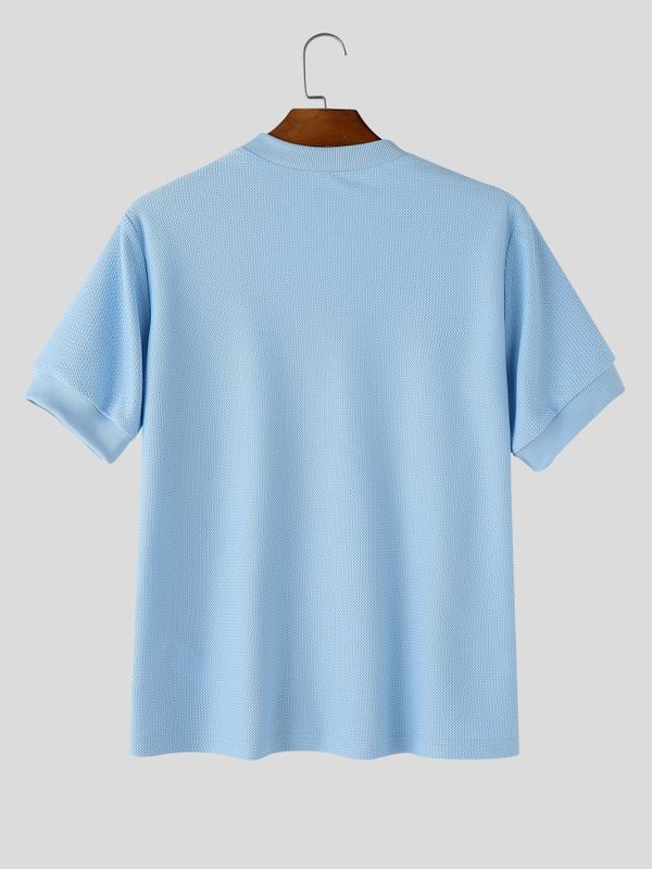 Men's Smart Casual Textured Slim Fit V-Neck Short Sleeve T-shirt SKUL69522