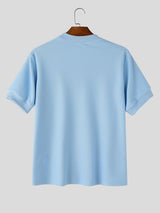 Men's Smart Casual Textured Slim Fit V-Neck Short Sleeve T-shirt SKUL69522