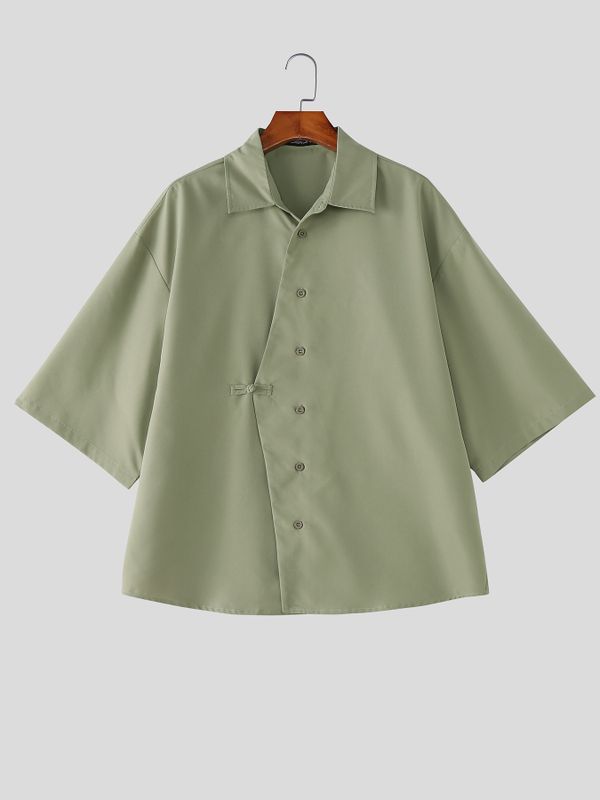 Men's New Chinese Style Asymmetrical Frog Button Shirt SKUL60121