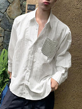 Men's Knit Versatile Vertical Stripe Long Sleeve Shirt SKUL32984