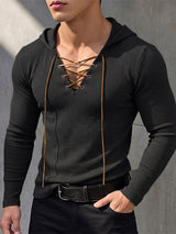 Men's Early Autumn High Street Grommet Drawstring Rib-Knit Long Sleeve T-shirt SKUL81819