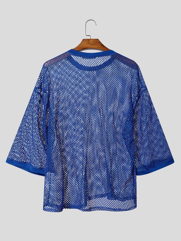 Men's Sheer Mesh Loose Fit Long Sleeve T-shirt SKUL55425