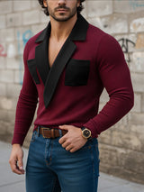 Men's Knit Textured Color Block Sweater SKUL45415