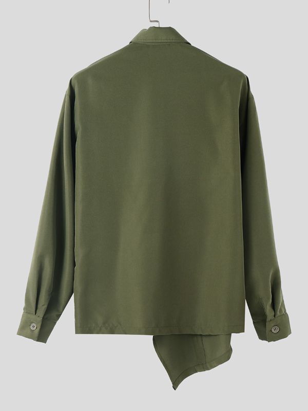 Men's Deconstructed Solid Color Long Sleeve Shirt SKUL37727