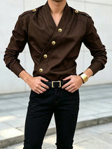 Men's Avant-Garde Party Epaulet Detail Diagonal Metal Button Slim Long Sleeve Shirt SKUL81152