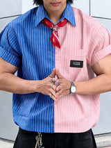 Men's Striped Contrast Color Short Sleeve Shirt SKUL55294