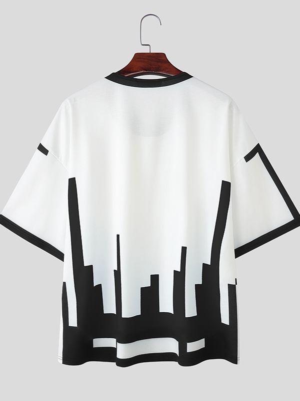 Men's Contrast Color Mosaic Print Short Sleeve T-shirt SKUL37593