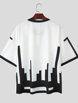 Men's Contrast Color Mosaic Print Short Sleeve T-shirt SKUL37593