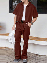 Men's Solid Color Casual Two Pieces Outfit SKUL36331