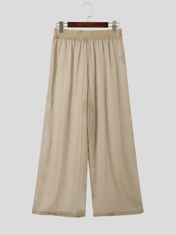Men's Vintage Boho Sheer Mesh Plated Crinkled Loose Straight Wide Leg Pant SKUL70412