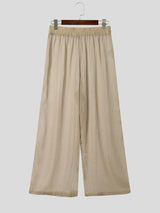 Men's Vintage Boho Sheer Mesh Plated Crinkled Loose Straight Wide Leg Pant SKUL70412