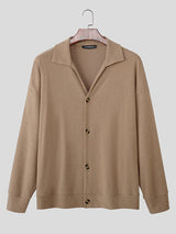 Men's Solid Knit Lapel Long Sleeve Cardigan SKUL28234