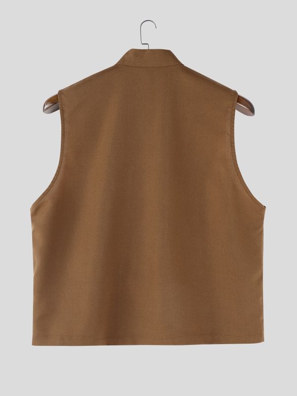 Men's New Chinese Style Mandarin Collar Frog Button Cropped Waistcoat SKUL57696