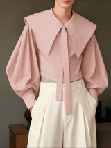 Men's Solid Color Sailor Collar Lamb Chop Sleeve Shirt SKUL45320