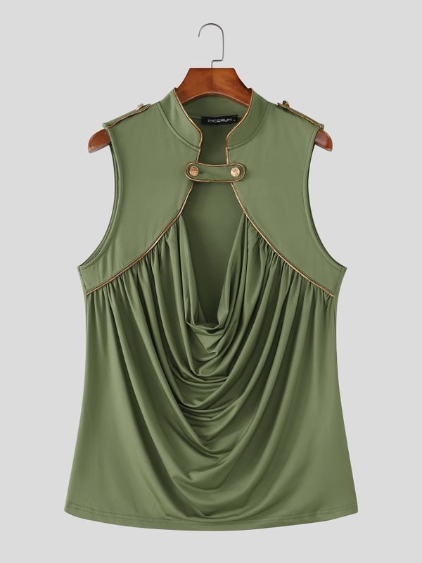 Men's Avant-Garde Victorian Draped Cowl Neck Military Tank SKUL76371