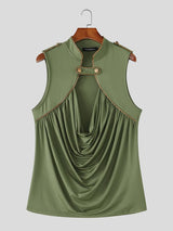 Men's Avant-Garde Victorian Draped Cowl Neck Military Tank SKUL76371