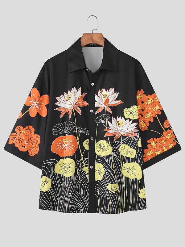 Men's Floral Print Loose Short Sleeve Shirt SKUL19786