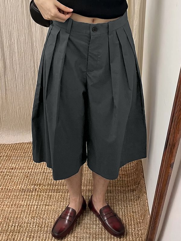 Men's Vintage Cityboy Harajuku Pleated Wide Leg Culotte Short SKUL69345