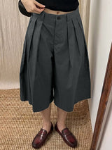 Men's Vintage Cityboy Harajuku Pleated Wide Leg Culotte Short SKUL69345