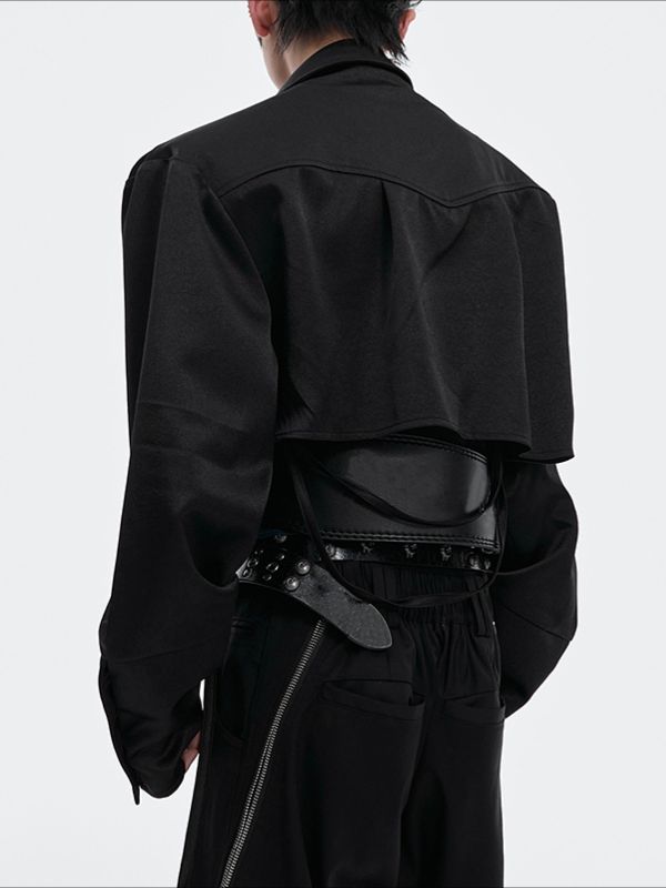 Men's Deconstructed Cropped Long Sleeve Shirt SKUL37872