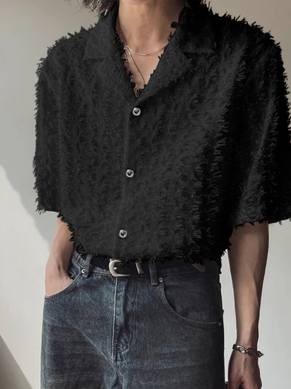 Men's Plush Fringe Short Sleeve Shirt SKUL24783