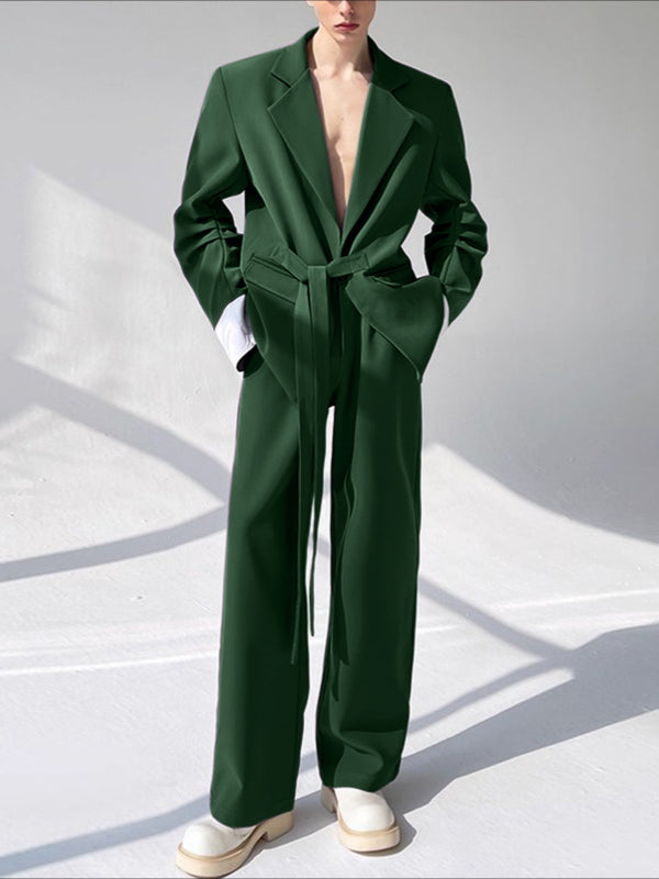 Men's Solid Color Casual Lace-Up Two Pieces Outfit SKUL30288