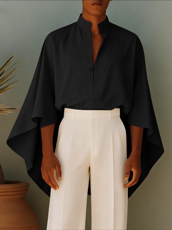 Men's Solid Color Stand Collar 3/4 Length Sleeve Shirt SKUL41045