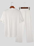 Mens Solid Ribbed V-Neck Two Pieces Outfits SKUK07309