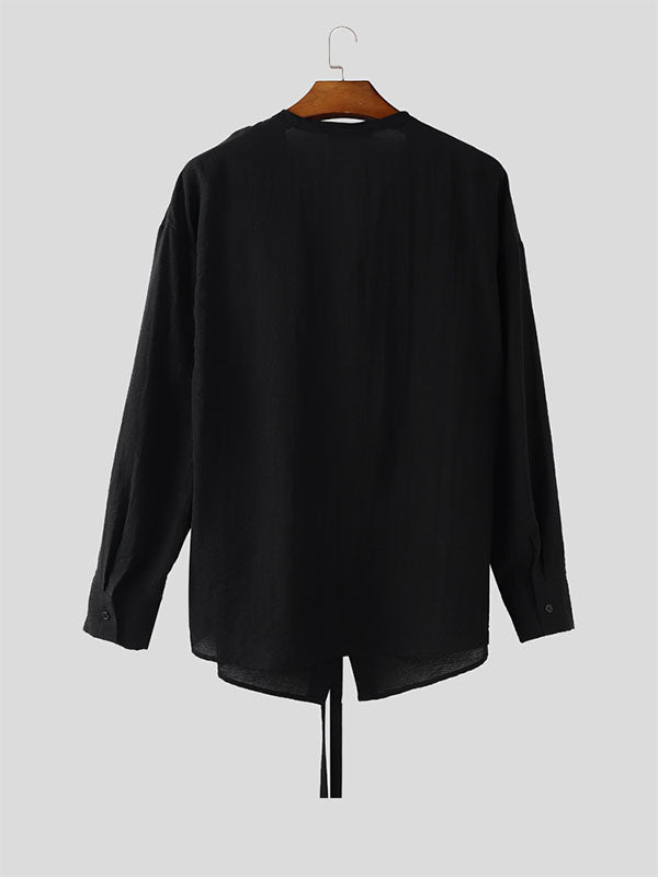 Men's Loose Ribbon Long Sleeve Shirt SKUL24764