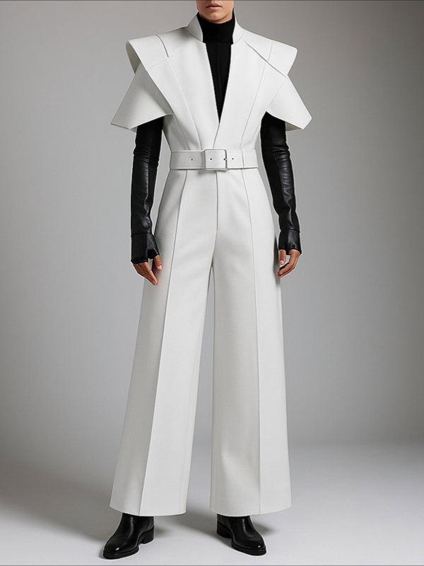 Men's Deconstructed Padded Shoulder Short Sleeve Jumpsuit SKUL47945