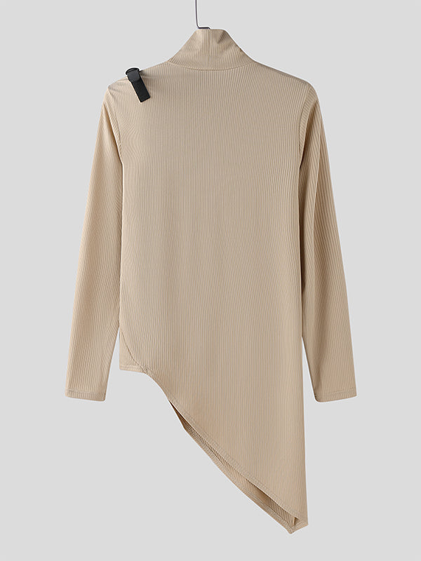 Men's Belt Patchwork Textured Long Sleeve T-Shirt SKUL26061