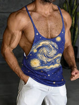 Men's High-Street Artistic Van Gogh "Starry Night" Print Deep U-Neck Tank SKUL60112