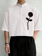 Men's 3D Floral Patchwork Striped Half Sleeve Shirt SKUL63257