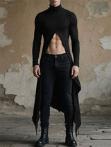 Mens Asymmetrical Slit Textured Long Sleeve T-Shirt SKUL24728