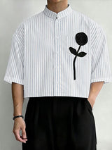 Men's 3D Floral Patchwork Striped Half Sleeve Shirt SKUL63257